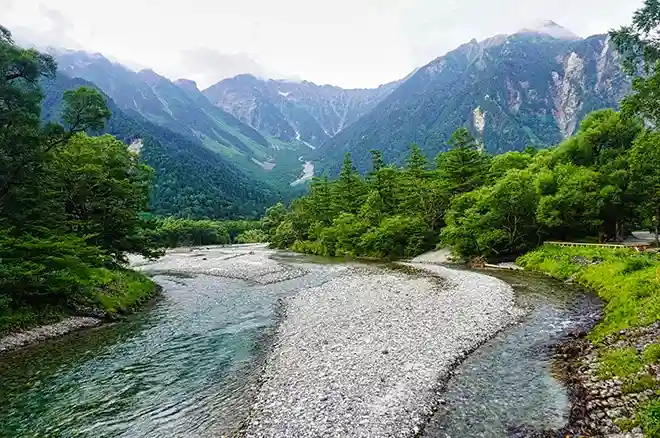 Hayakawa Valley and Minami Alps landscape in rural Yamanashi Japan