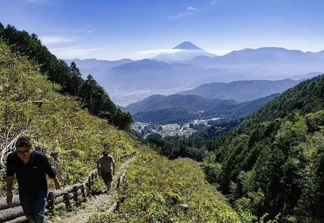 Mt Fuji and valley landscape in rural Yamanashi Japan